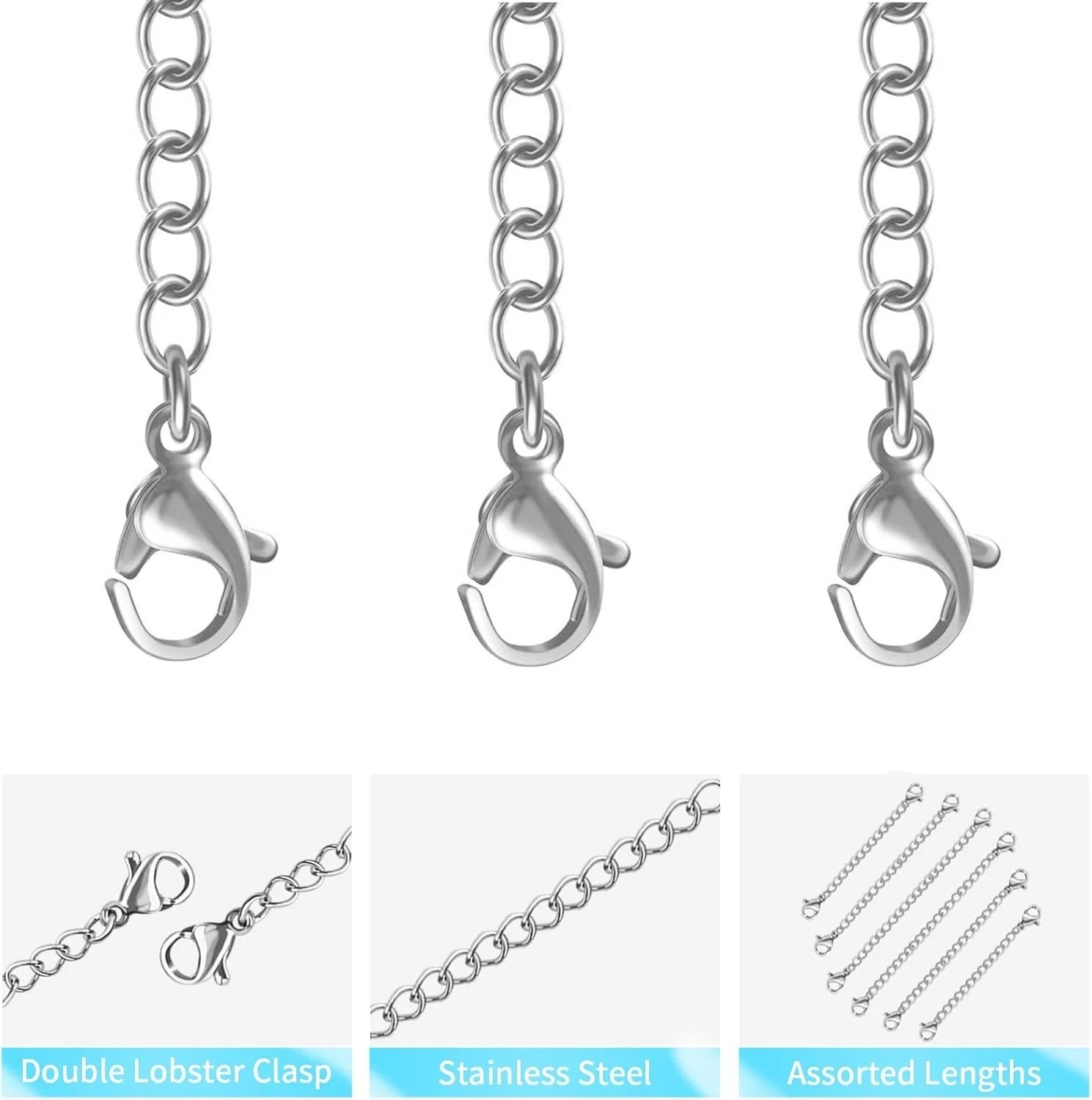 12 PCS Necklace Extenders – Stainless Steel Necklace Extension Chain for Jewelry