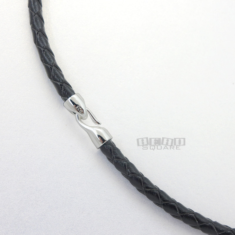 Sterling Silver Hook Clasp 4mm Braided Genuine Leather Necklace, Easy Attach