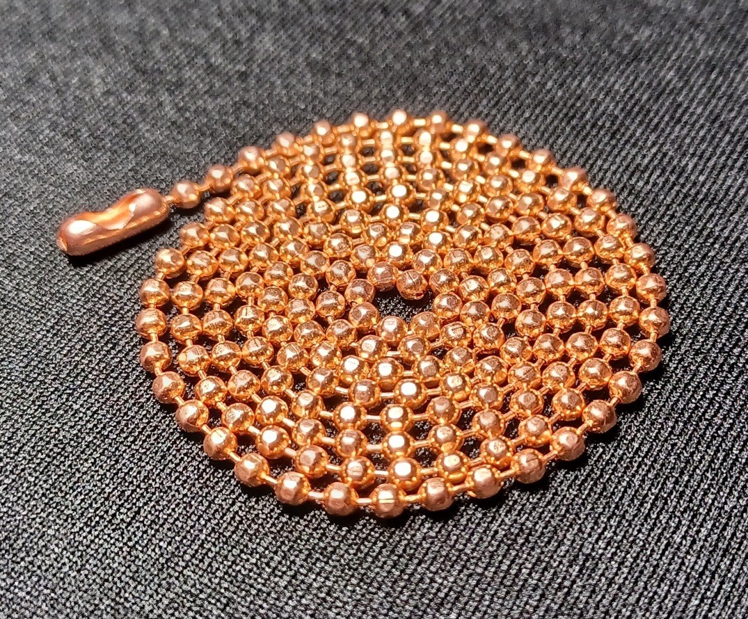 Copper 2.4mm Faceted Ball Bead Military Type Dog Tag Chain Necklace MadeInUSA