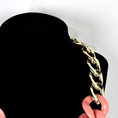 Statement Necklace Coral Orange Chunky Interlocking Plastic Beads Metal Chain
