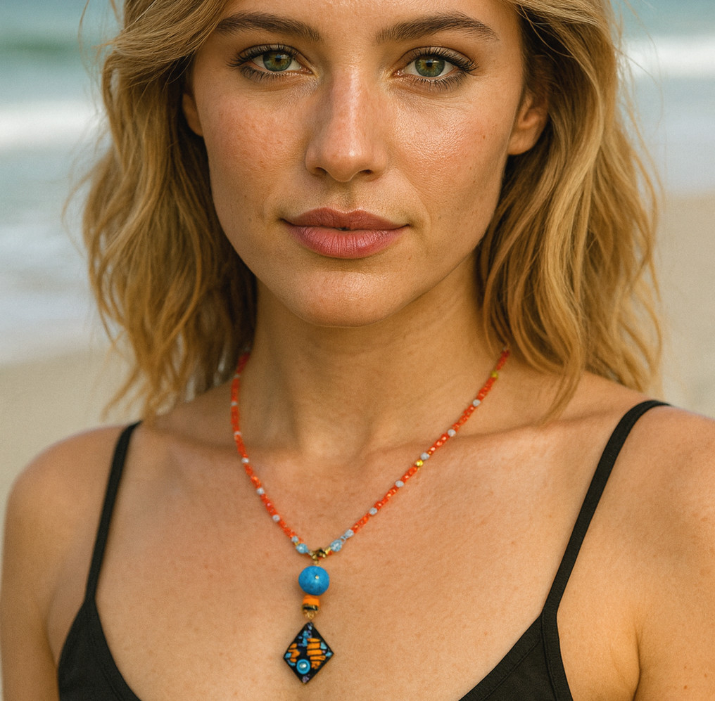 Handcrafted CRYSTALS Beaded Necklace with Colorful Pendant –Boho Tribal Jewelry