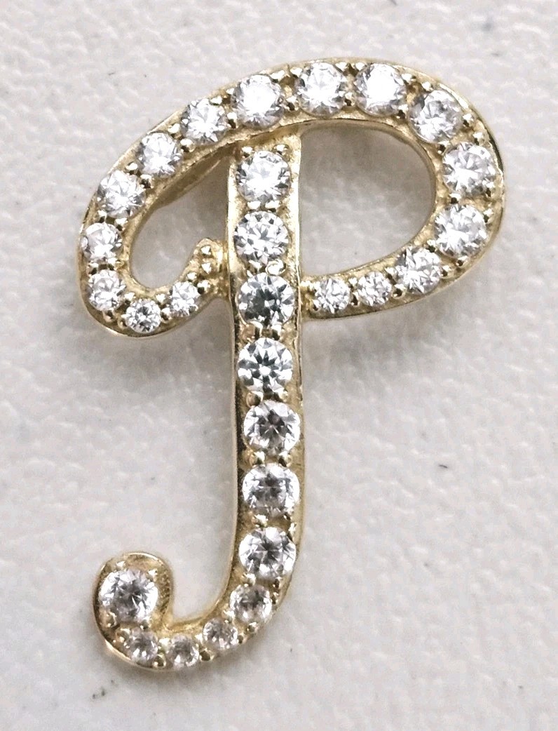 14K Gold Letter P Cubic Zirconia Pendant