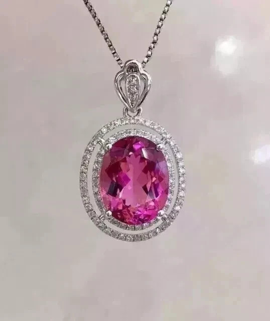 3.28 Ct Oval Cut Pink Sapphire Pendant Wedding Pendant 14K White Gold