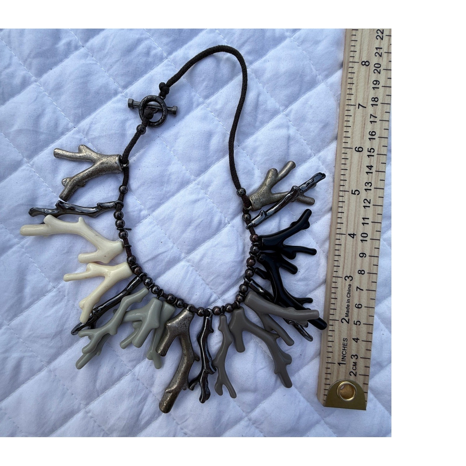 Vintage Marc Jacobs Faux Coral Branch Statement Necklace Toggle Clasp