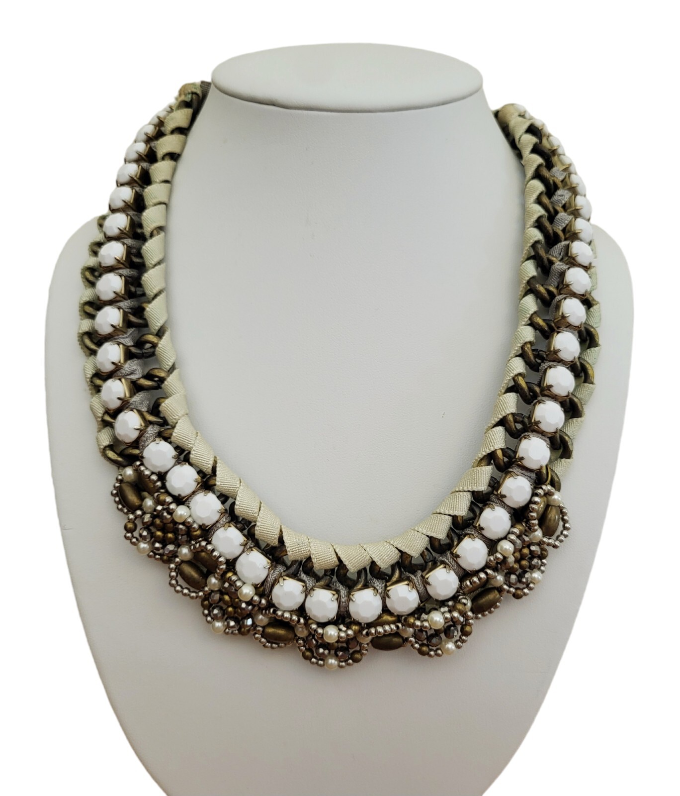 PAM HIRAN Anthropologie Brass Woven Beaded Chunky Choker Statement Necklace