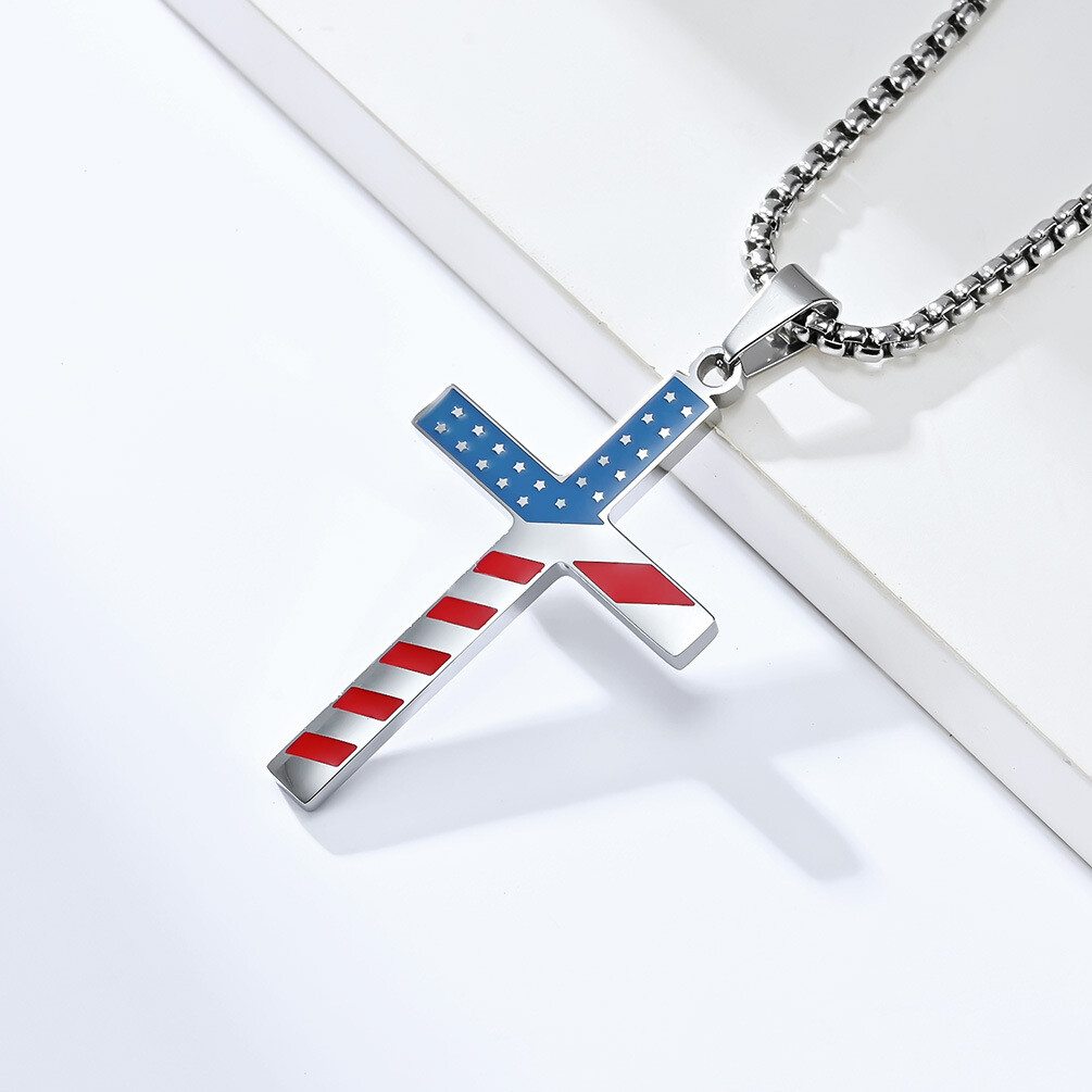 American flag cross necklace for men women Stainless Steel USA Pendant chain
