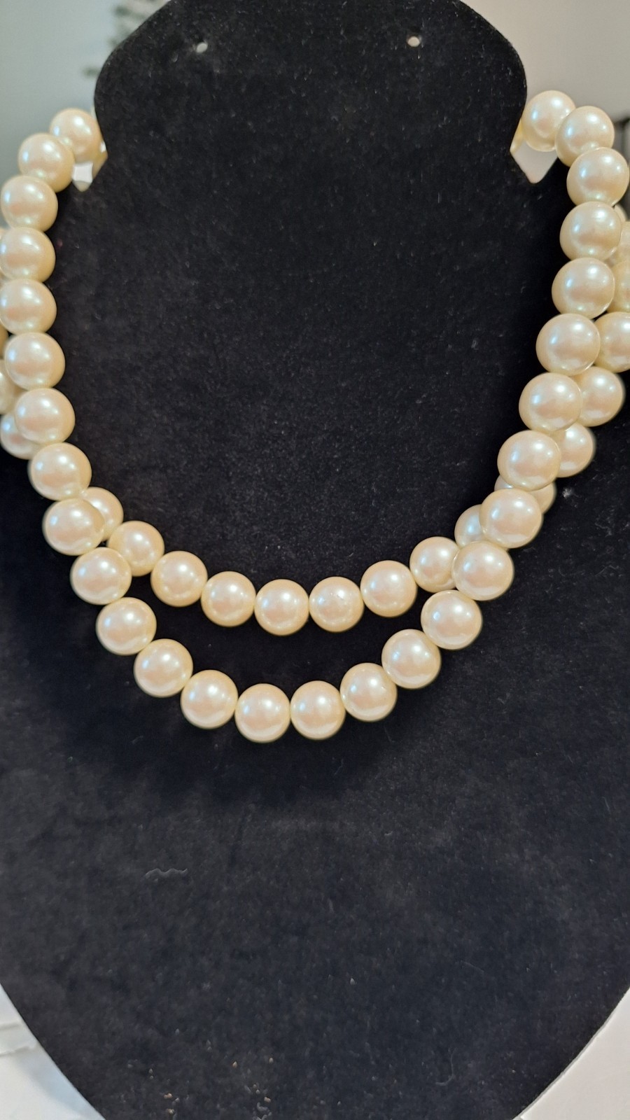 Layered Double Strand Ivory Simulated Pearl Bead Toggle Clasp Necklace