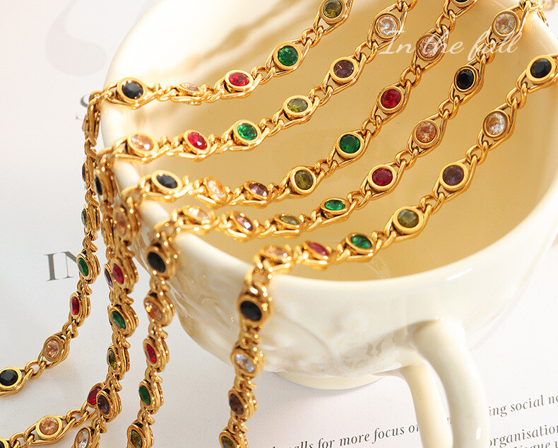 Woman 18K Gold Plated Multicolor CZ Simulated Multicolor Necklace Chain/Bracelet
