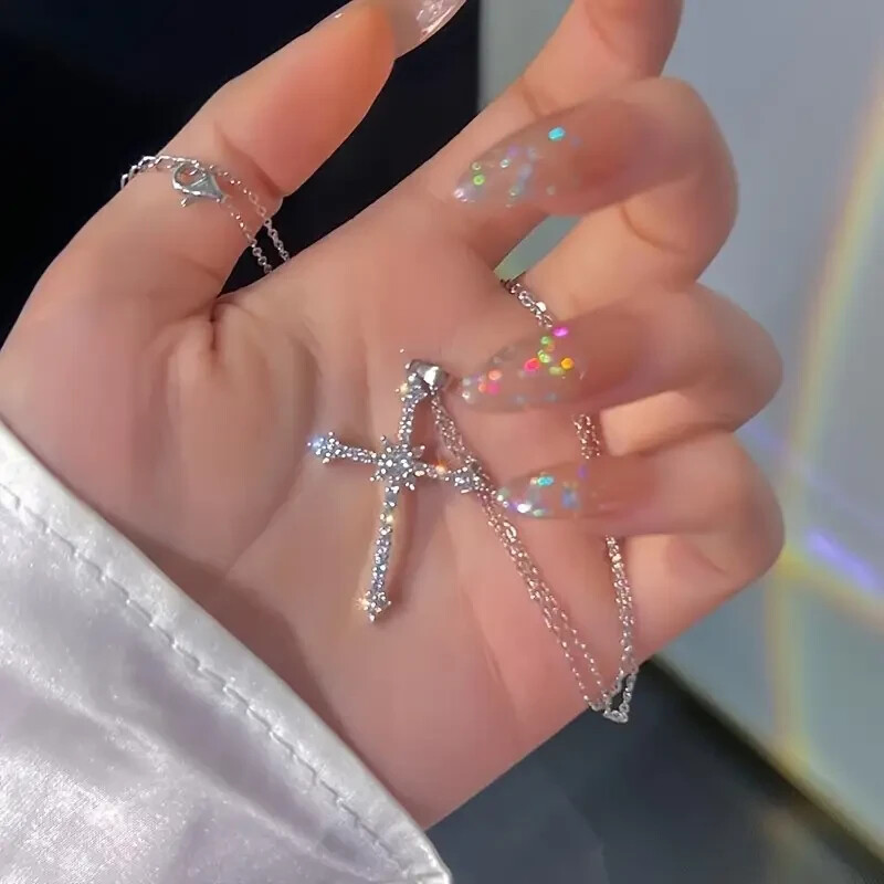 Charming Women’s Crystal Zirconia Cross Pendant Necklace – Ideal for Women