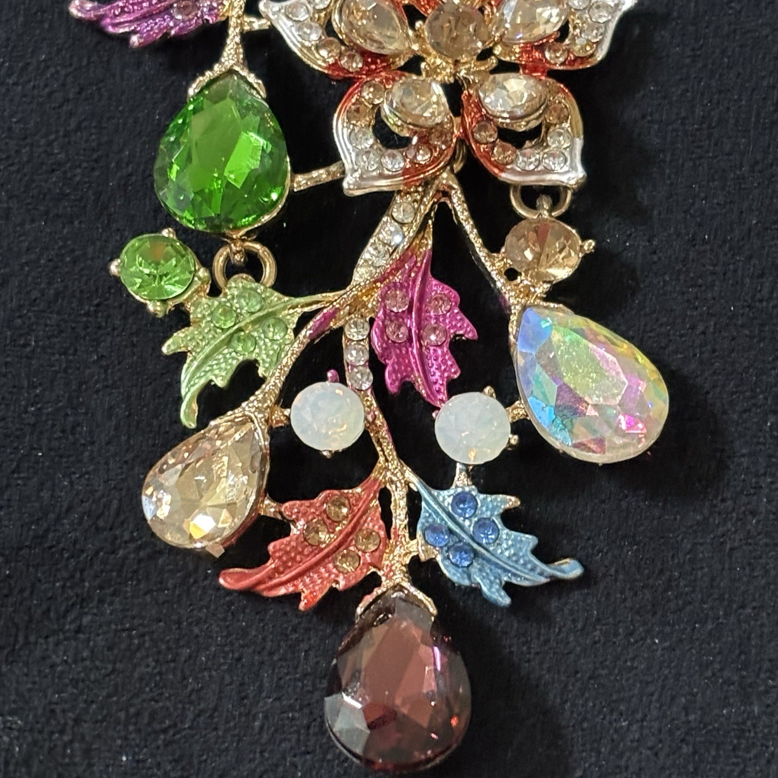 Christian Siriano Multicolor Floral Rhinestone Waterfall Bib Statement Necklace