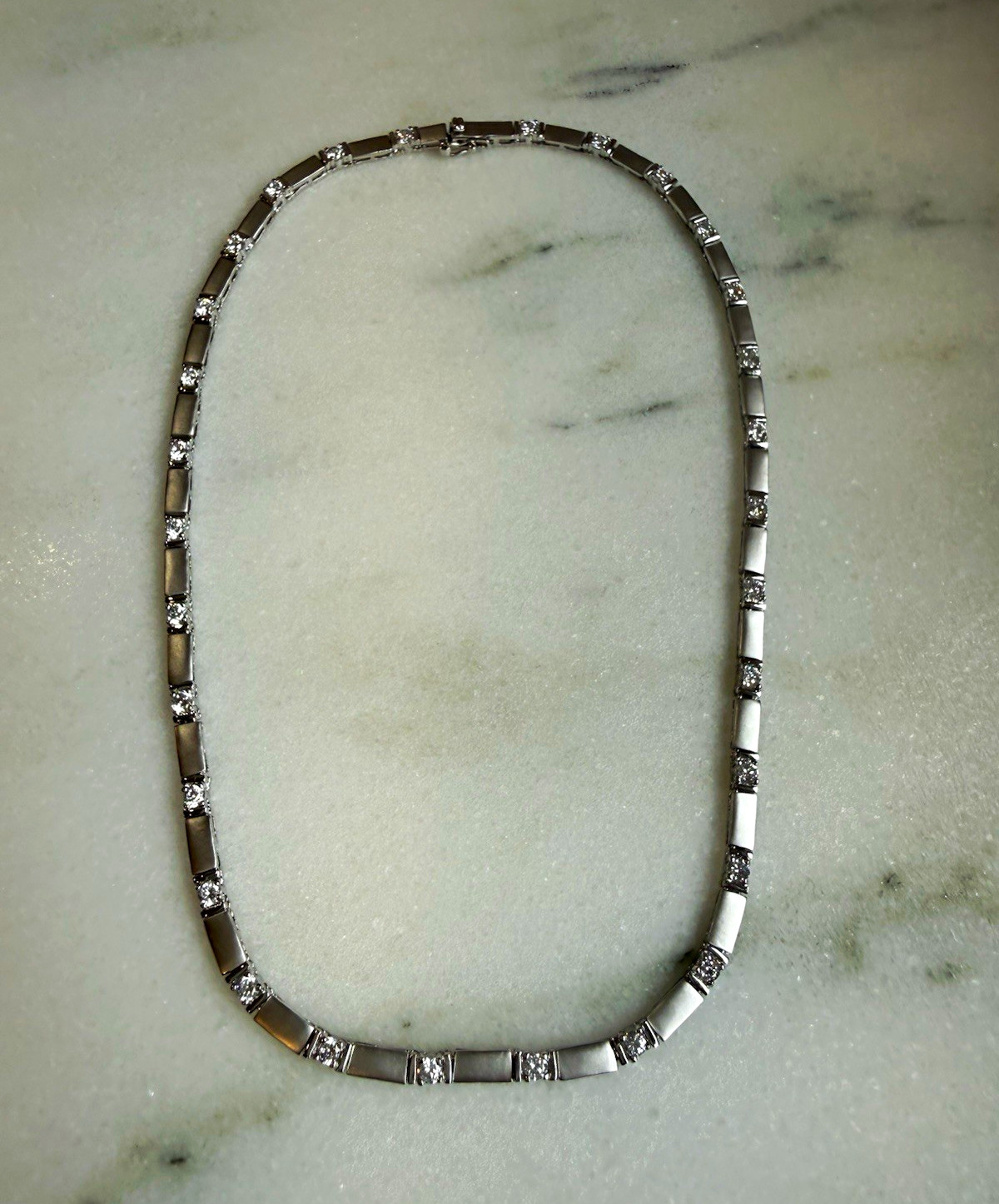 Ross-Simons Sterling Silver Bar Link Tennis Necklace w/ CZ Box Clasp