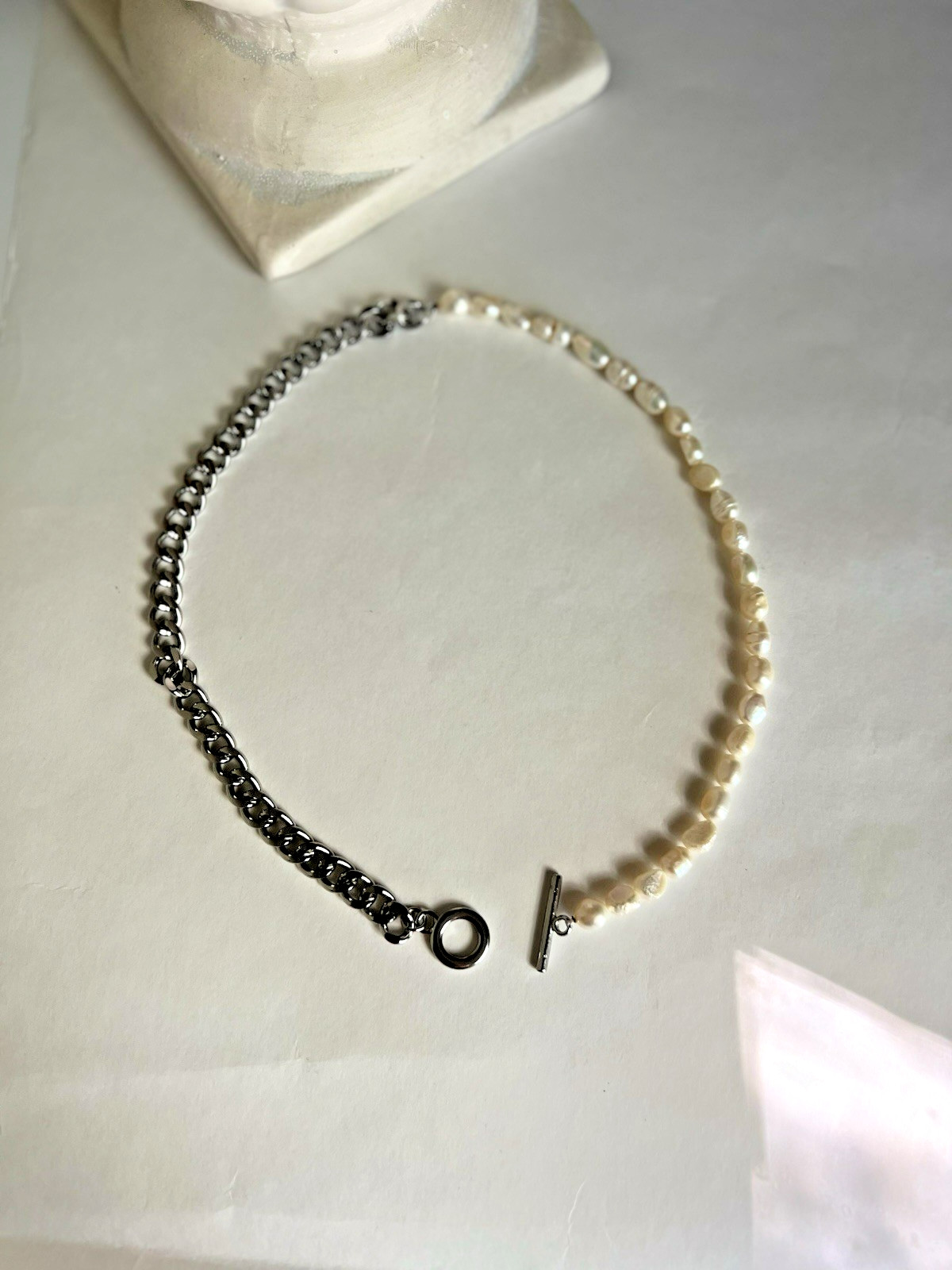 Freshwater Pearl Silver Chain Necklace Modern Statement Jewelry Gift