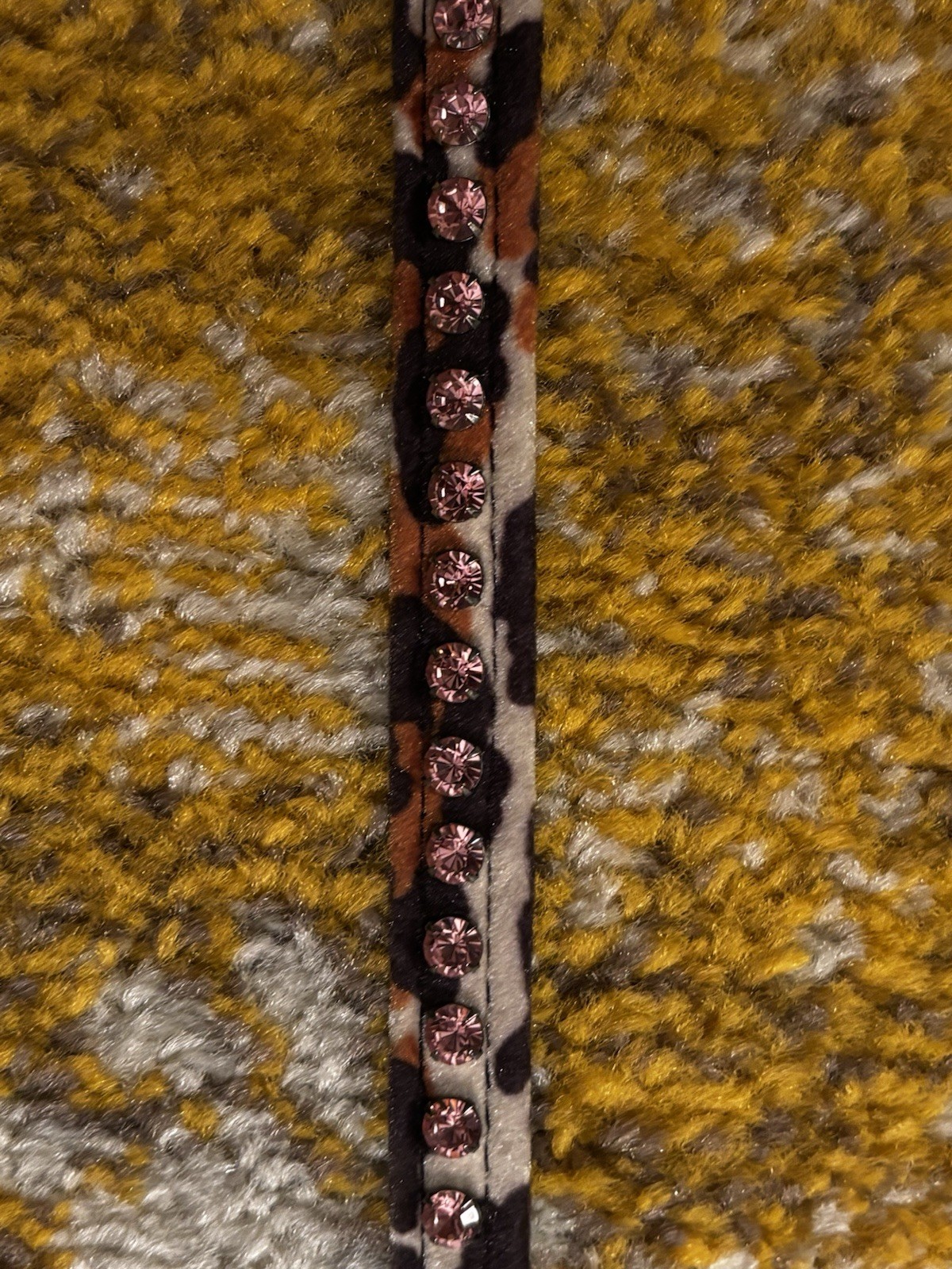 90s Velvet Leopard Rhinestone Collar & Cuff Pink Stones Raver Goth Club Fetish