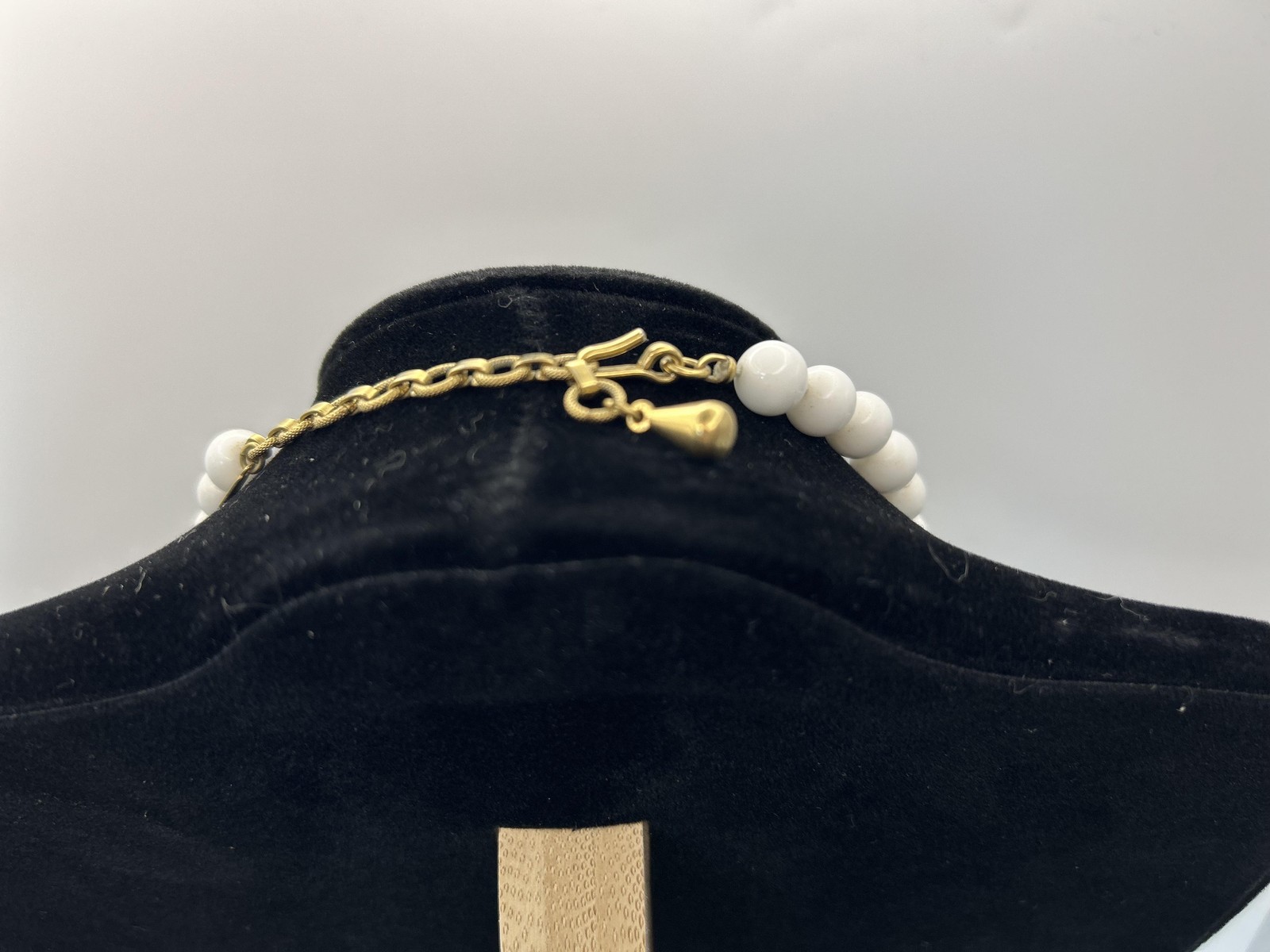 Monet Necklace White Beaded Strand Gold Tone Chain Hook Clasp 18 Inch Jewelry