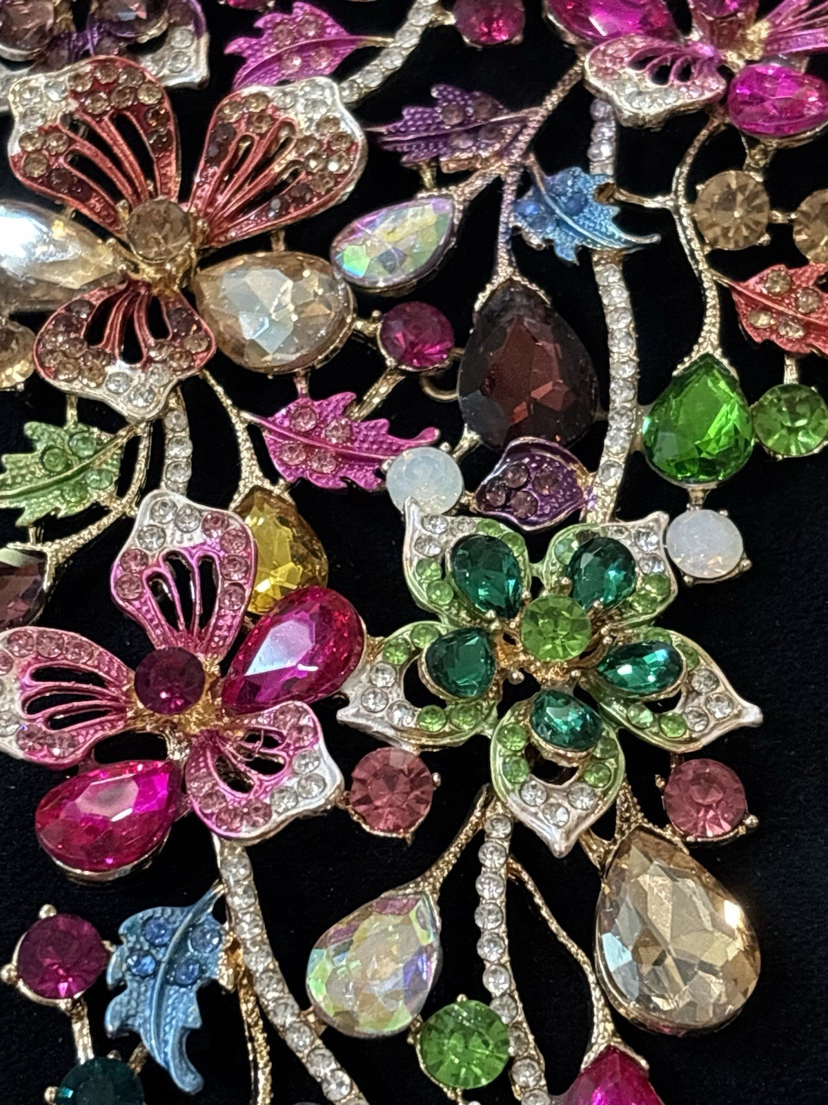 Christian Siriano Multicolor Floral Rhinestone Waterfall Bib Statement Necklace