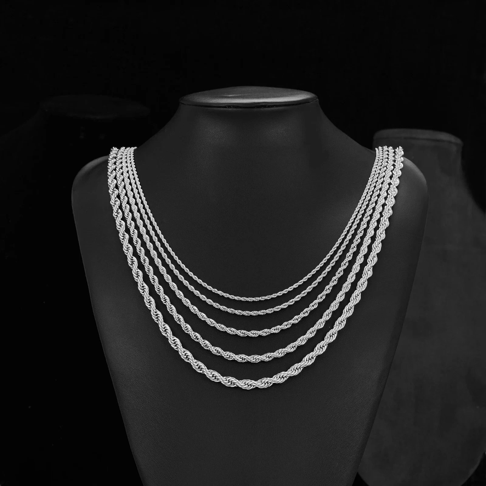 Men’s Stainless Steel Punk Twist Rope Chain Necklace for Women Silver Color Neck