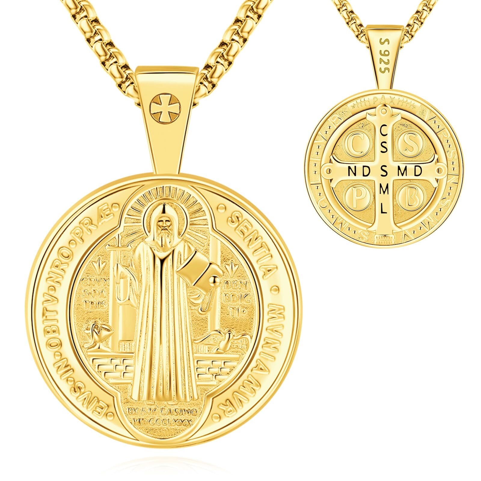 Medalla De San Benito De Plata Oro 18k 24k Gold St Benedict Medal Men Women S…
