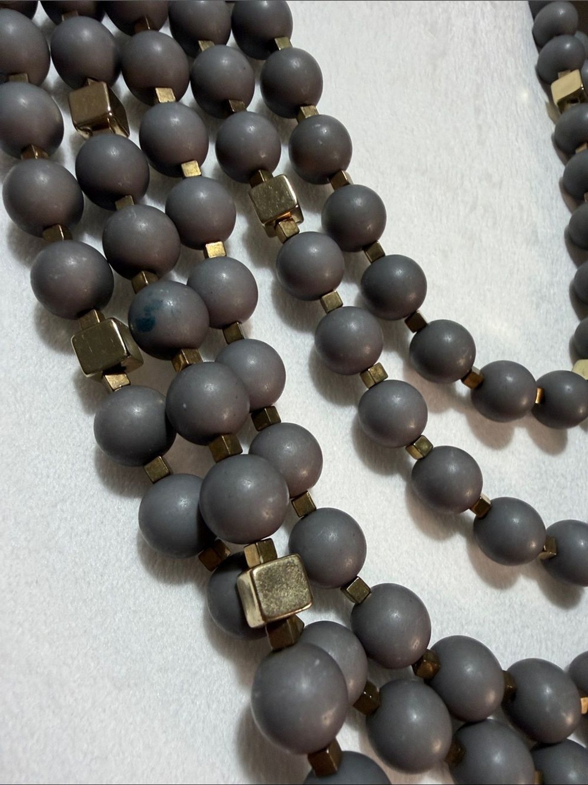Boho Chunky Layered Gray Bead Statement Necklace W/ Gold Accents