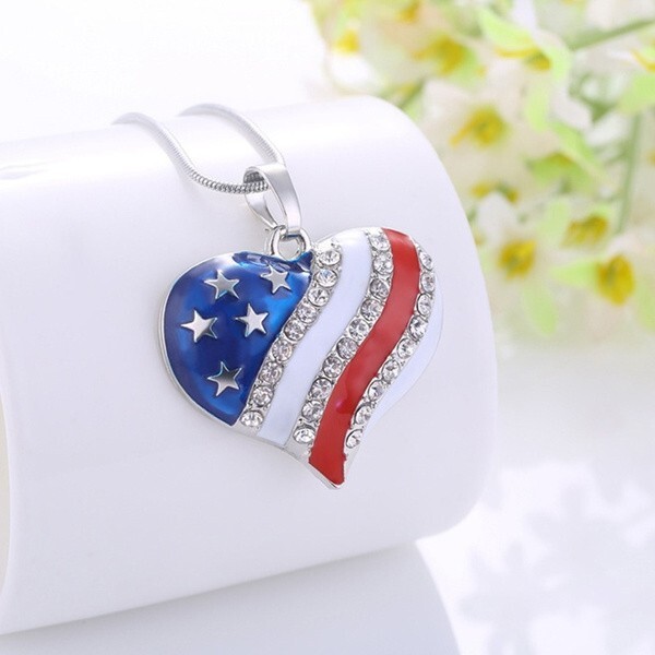United States of American Flag Heart Necklace, 4th of July, American, USA