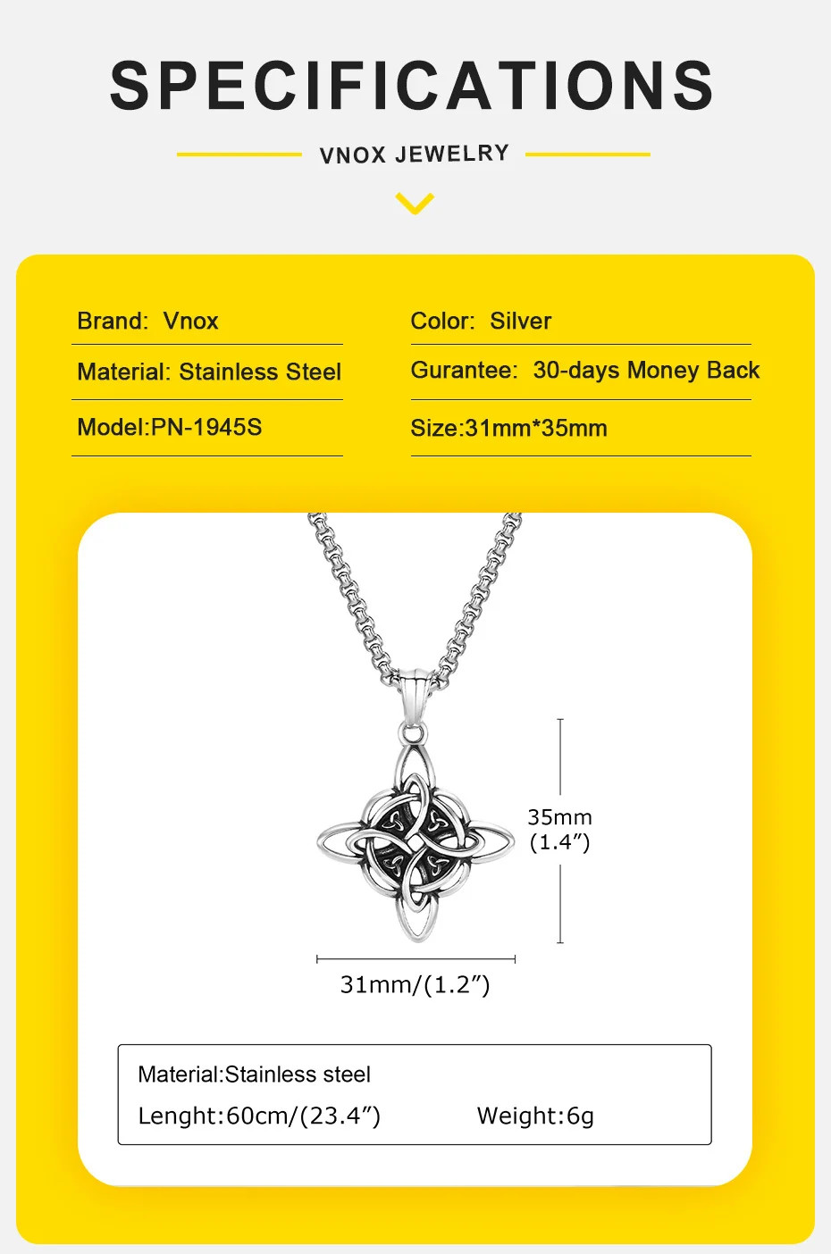Vintage Celtic Knot Necklaces for Men Women,Stainless Steel Nordic North Europ