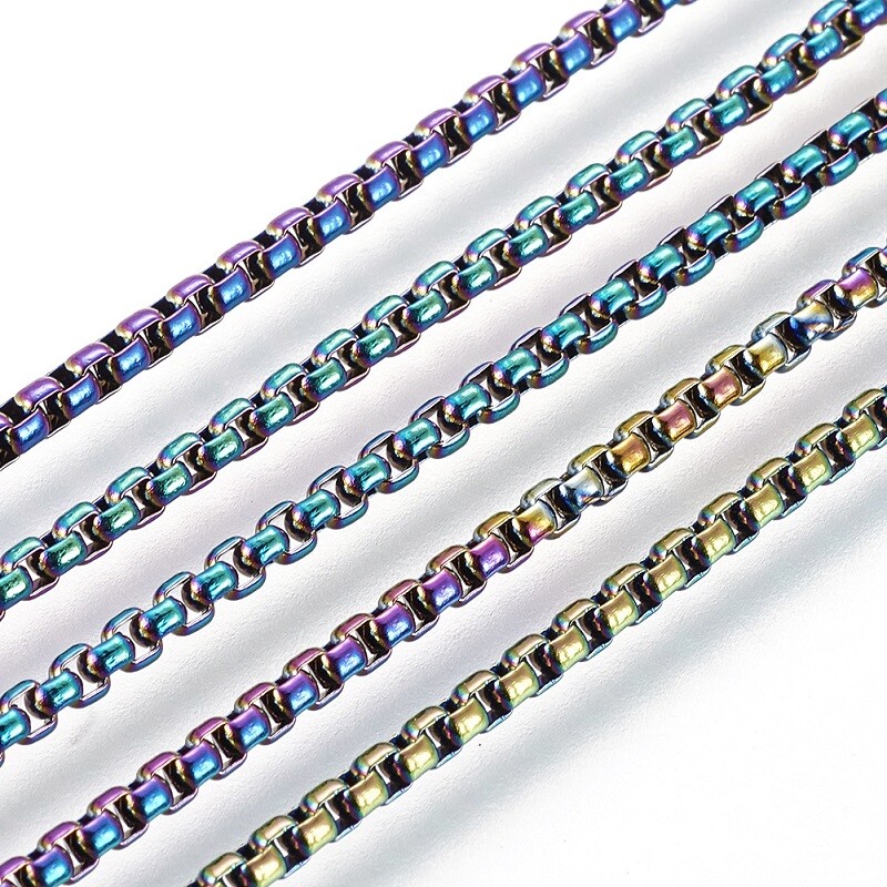 Stainless Steel Box Necklaces Lobster Rainbow Multi-color 19.68” 50cm Z577