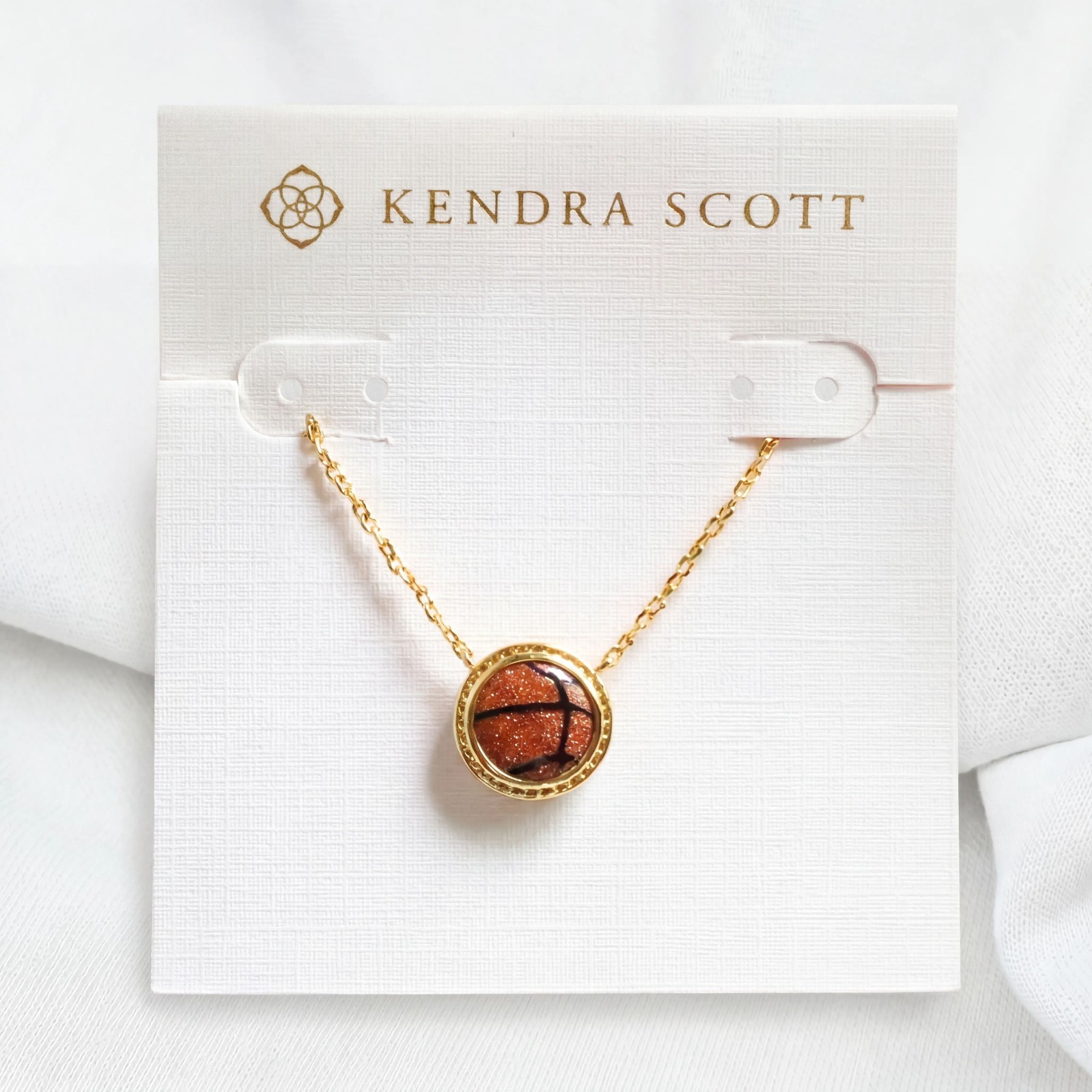 Kendra Scott Basketball Orange Goldstone Gold Short Necklace | NEW
