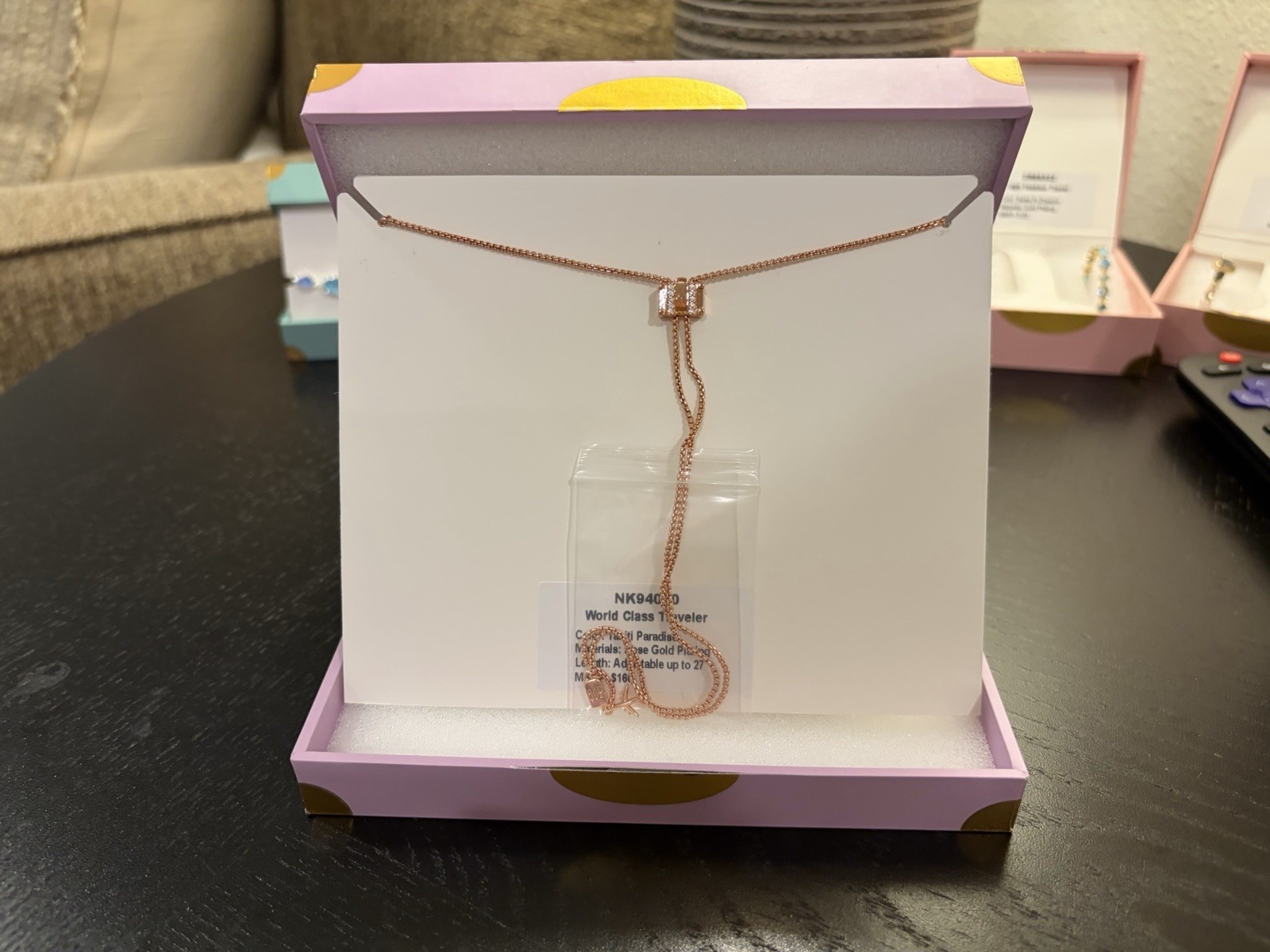 BP Rose Gold Plated Heart Gemstone Chain Necklace Adjustable Up to 27 in