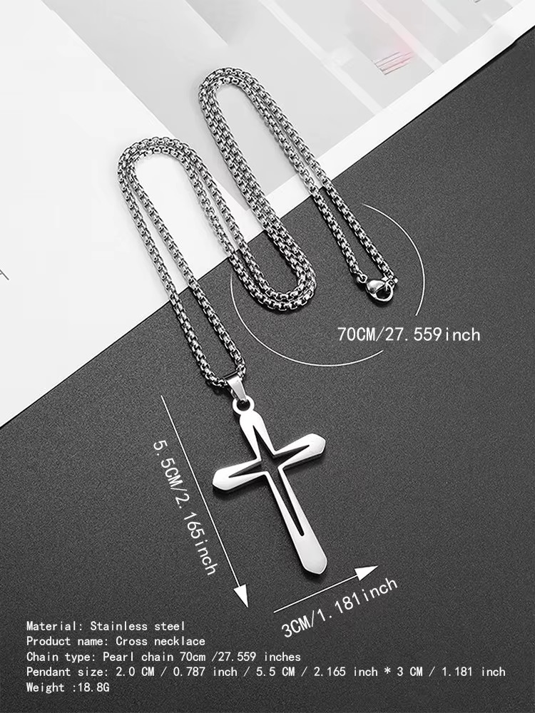 Cross inside a cross pendant necklace 925 silver plated over stainless steel