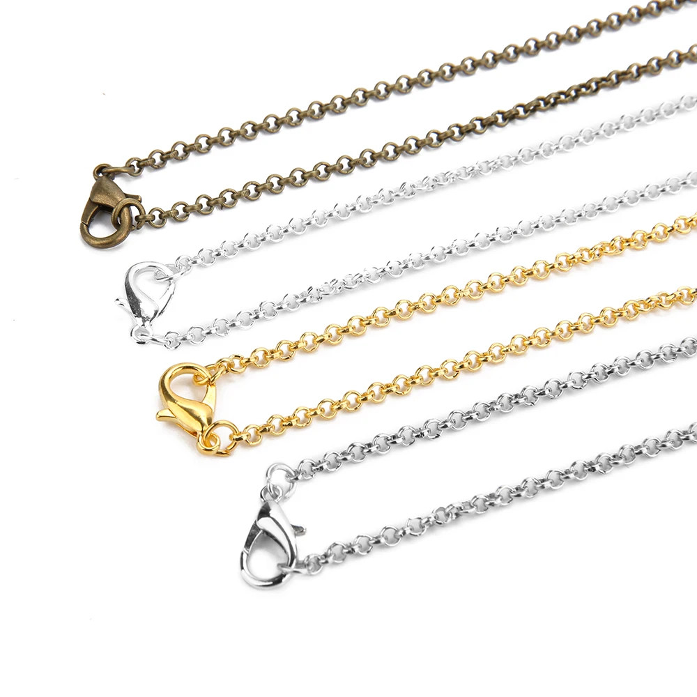 Round Link Chain Necklace Gold Color 3mm Lobster Clasp DIY Jewelry 10PCS