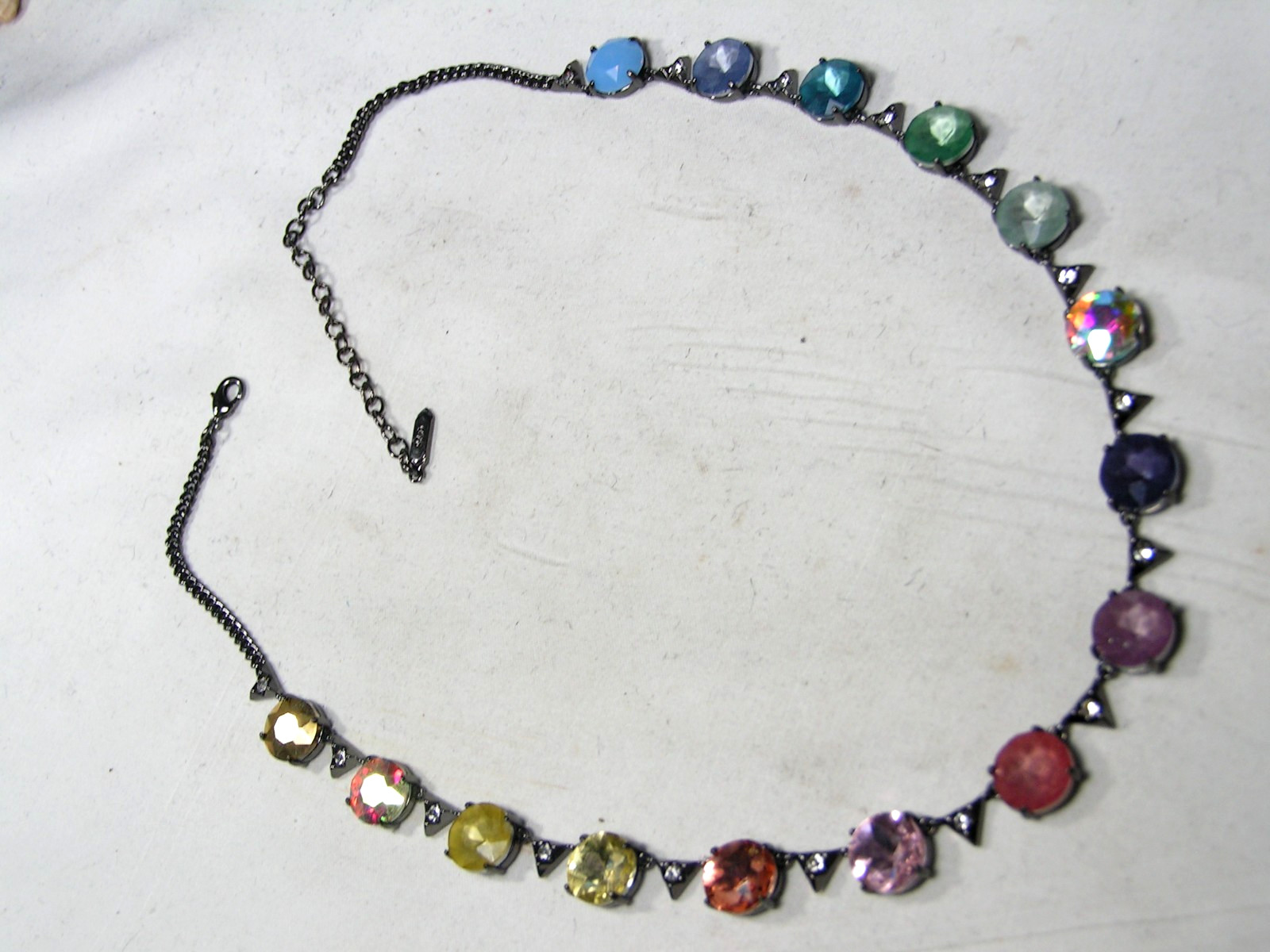 …S&D Stella & Dot…Gunmetal Tone, Assorted Crystals Necklace…