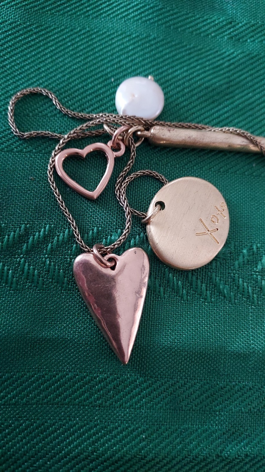 7314 Lucky brand Gold tone long Heart CZ “no Regrets” pendant necklace 26-30″