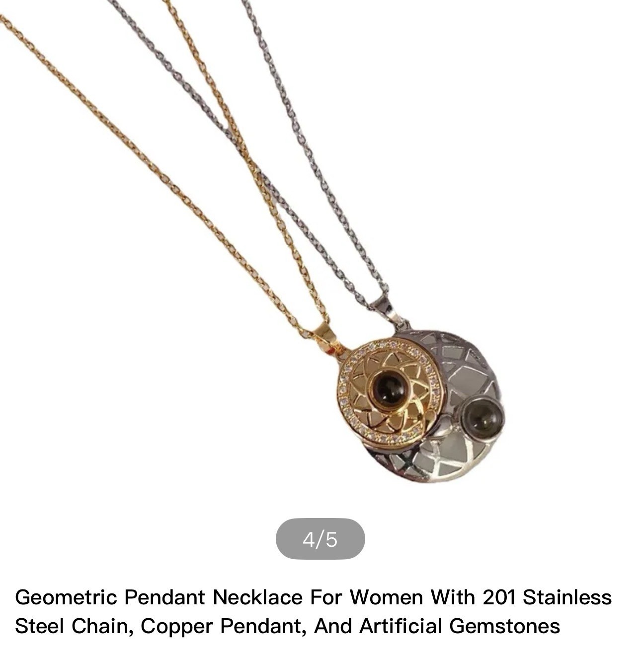 Geometric Round Pendant Layered Necklace Simulated Black Crystal, Gold/Silver