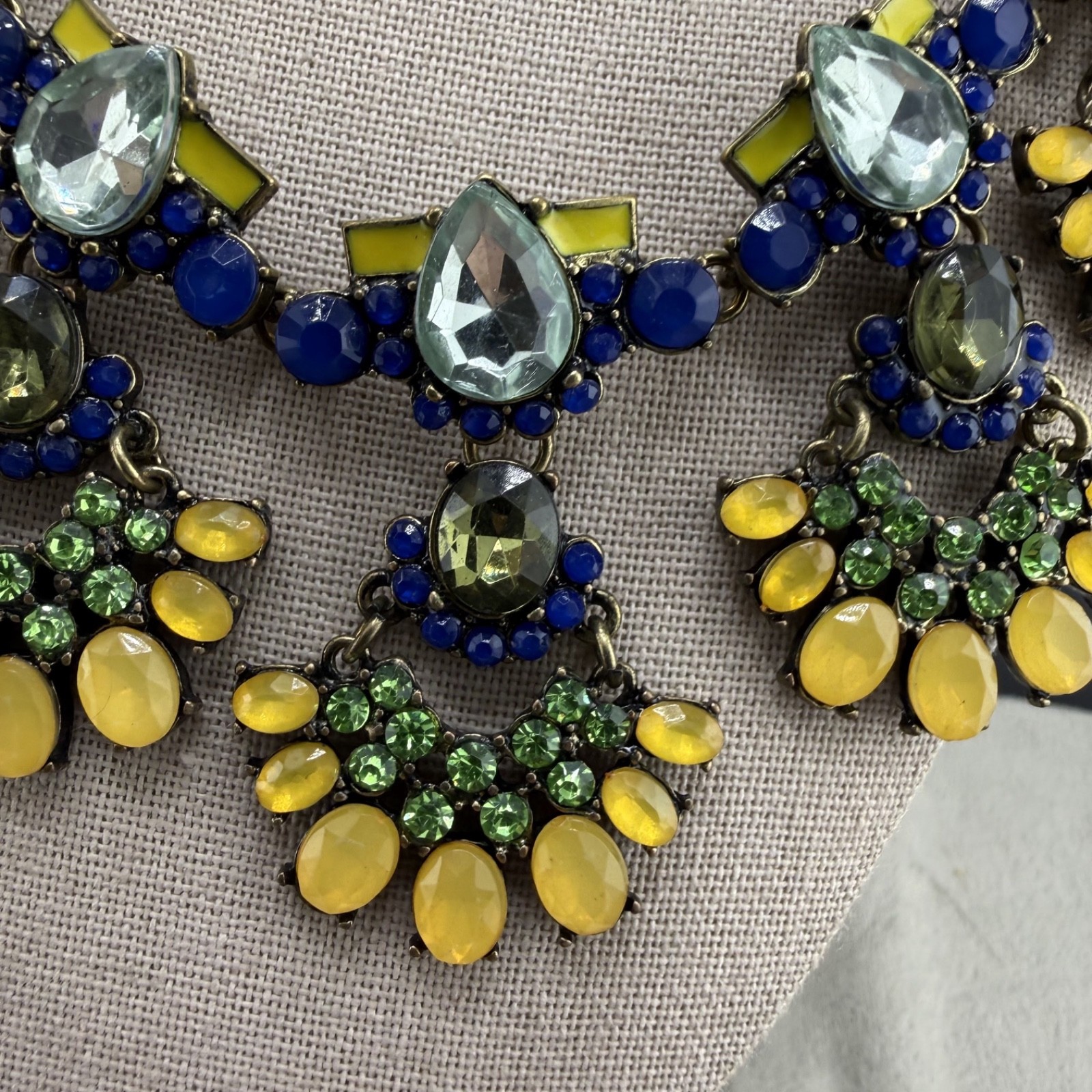 Baublebar Necklace Statement Spring Green Yellow Gold Tone Rhinestone Bib 18”