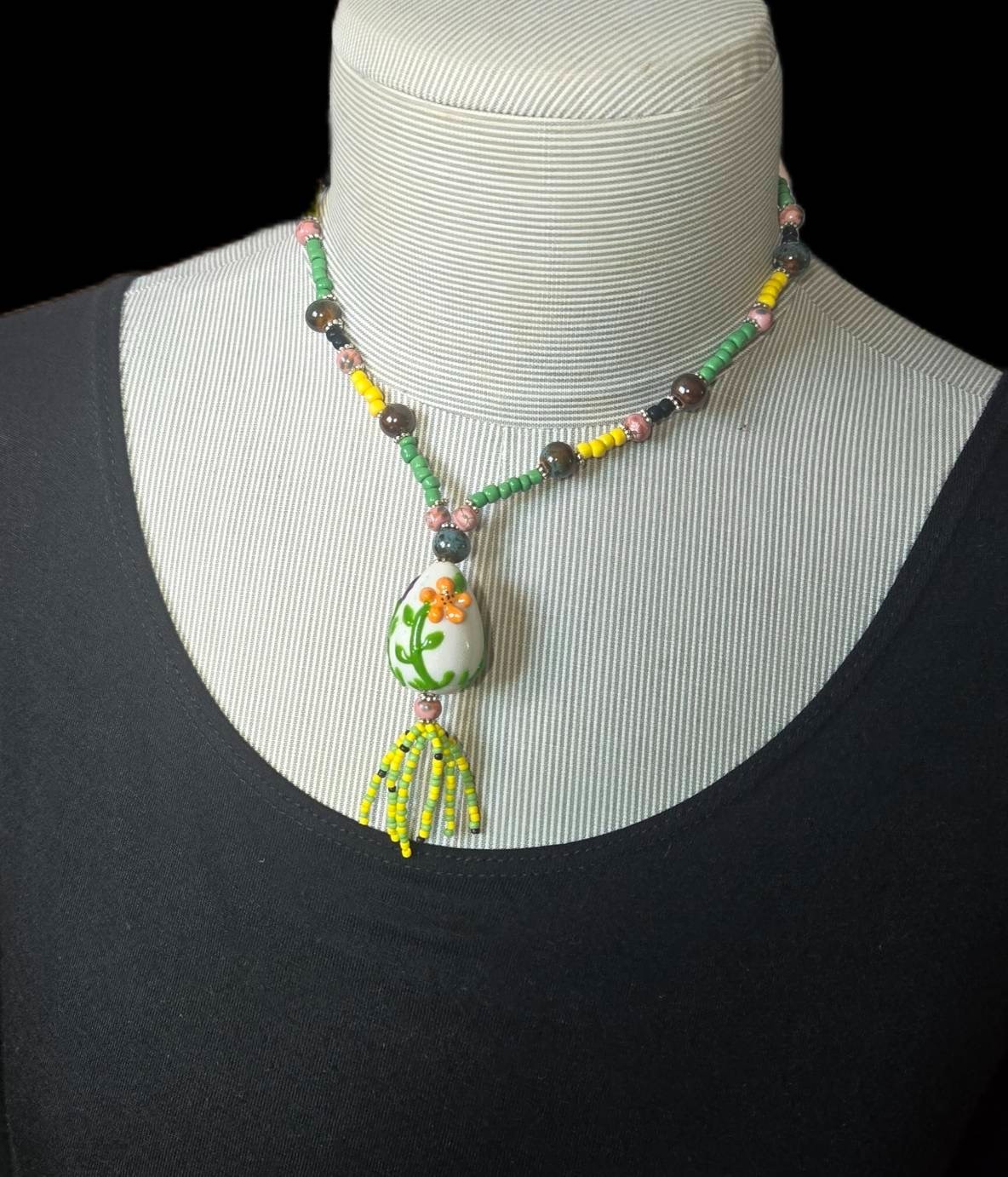 Handmade Beaded Pendant Necklaces Boho Floral Artisan Jewelry Set Gift 6 pc