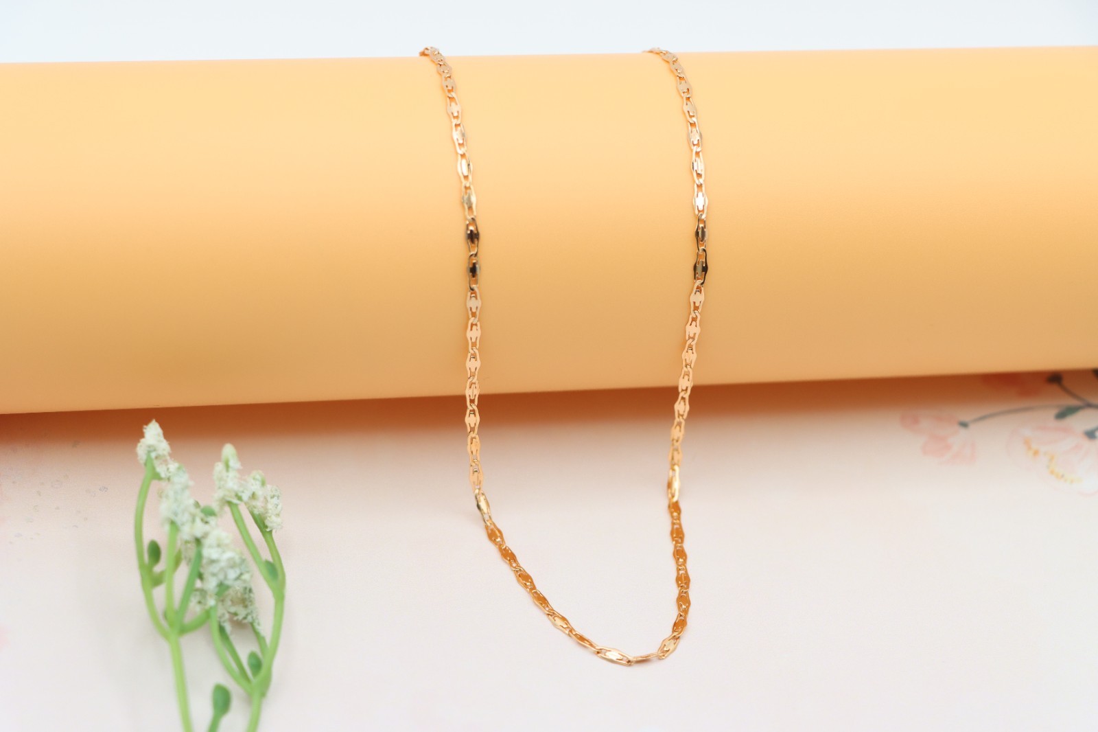 Adjustable Chain, XPNL0188 Shiny Flat Link Rose Gold Necklace,