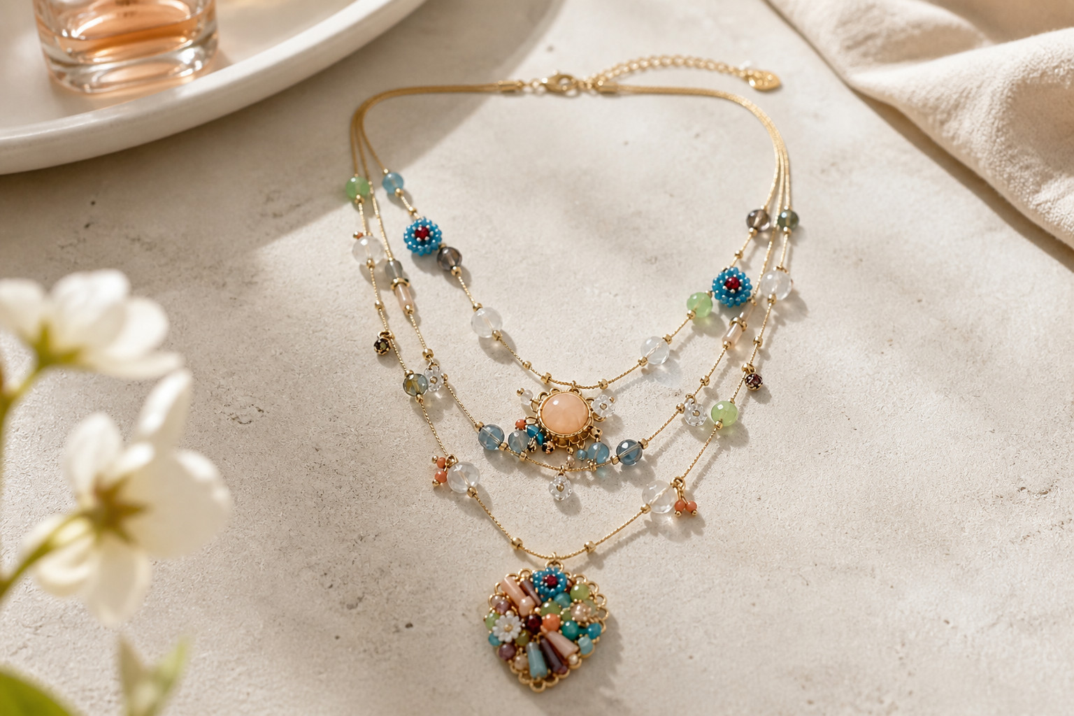 Betsey Johnson Layered Butterfly Charm Necklace Multi Strand Colorful Pendant