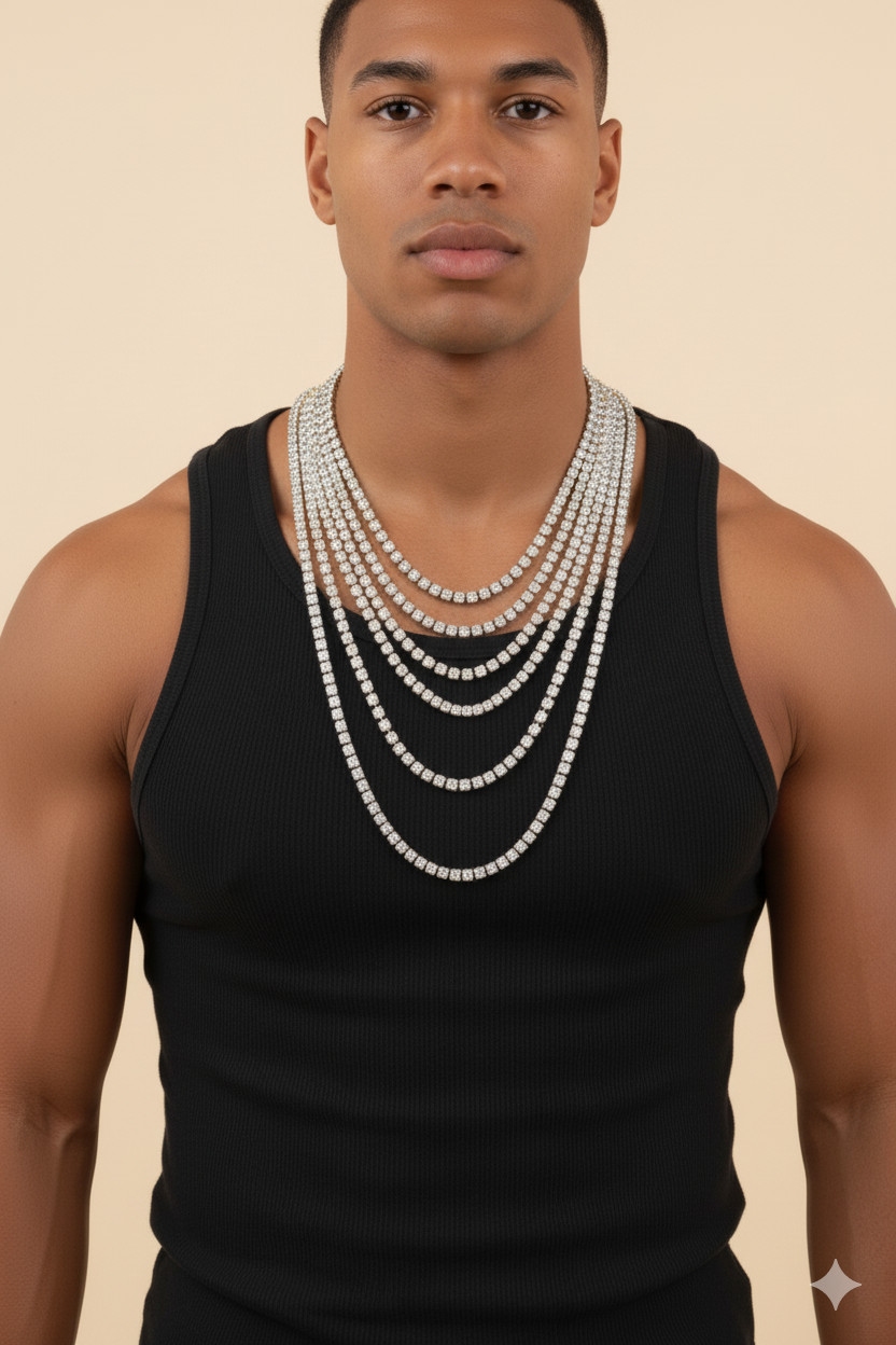 34 inches ANTI-TARNISH Stainless Steel with Cubic Zirconia Tennis Necklace