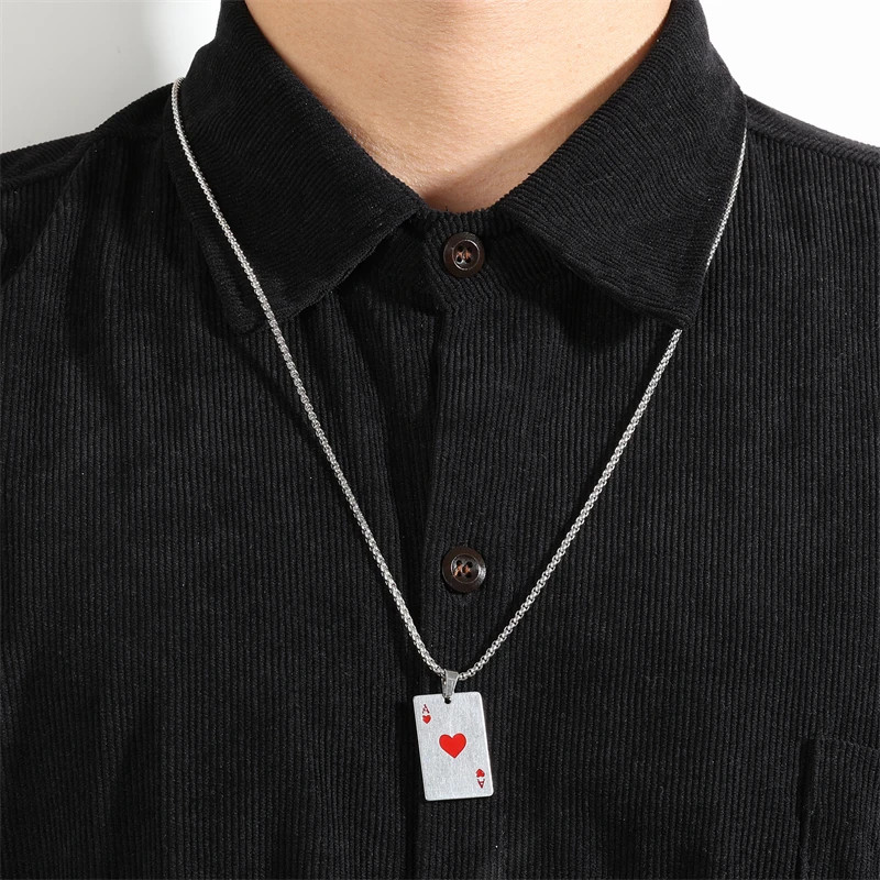 New Card Womens Silver CZ Poker Mens Pendant Necklace Punk Hip Hop Jewelry Chain