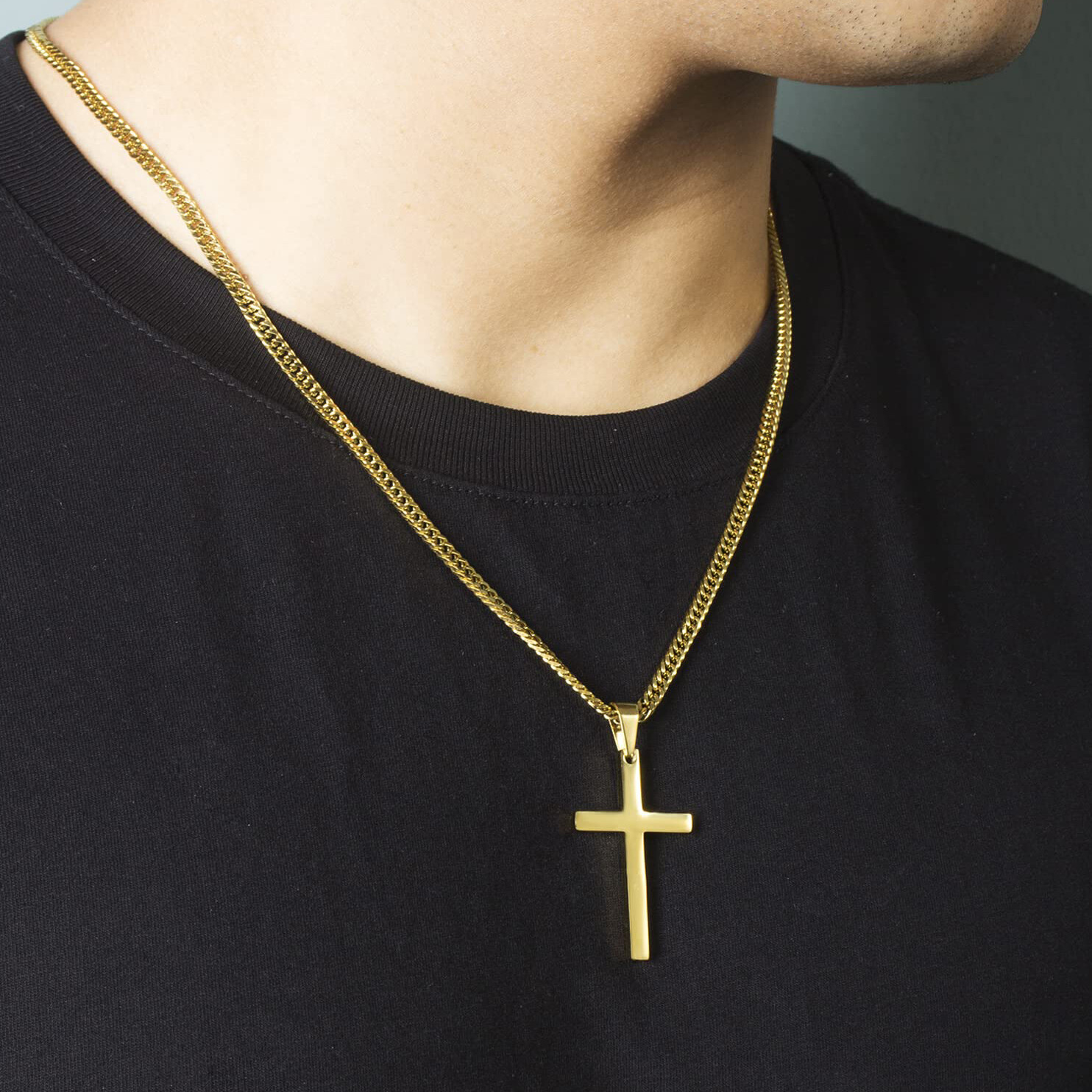 Men Women Boy Cross Necklace Stainless Steel Boy Plain Pendant Cuban Chain Gift