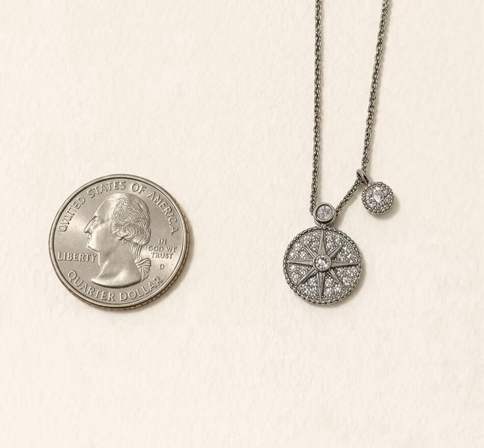 Women Girls 925 Sterling Silver Compass Necklace,CZ Star Pendant 045