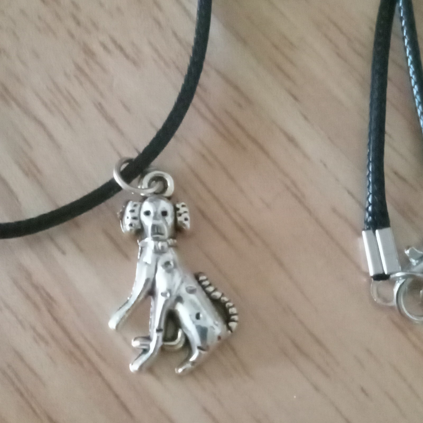 Dog Charm Pendant Necklace Adjustable Black Cord Silver Tone Metal Lobster