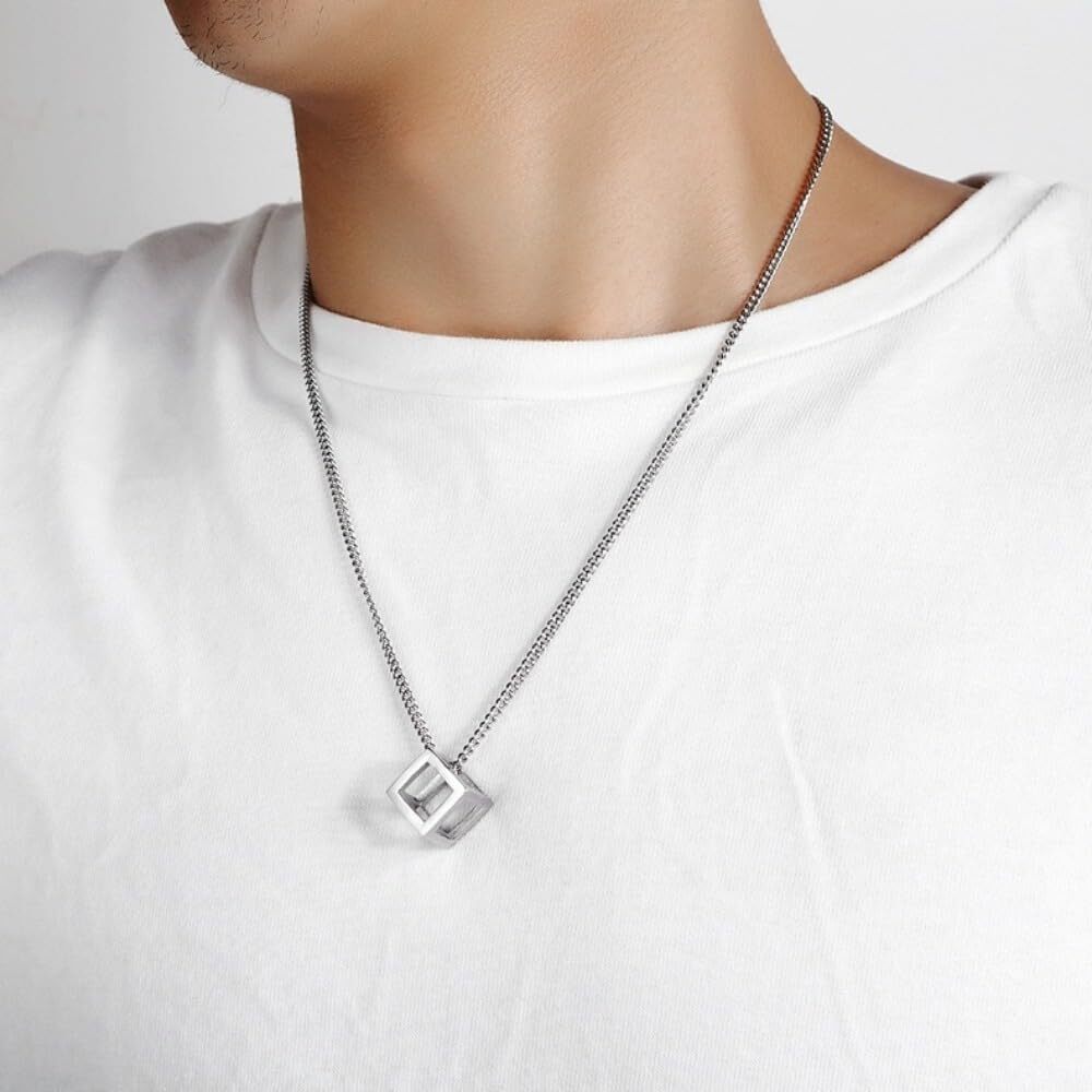 Fashion Teen People Simple Stainless Steel Geometry Charm Cube Pendant Necklace