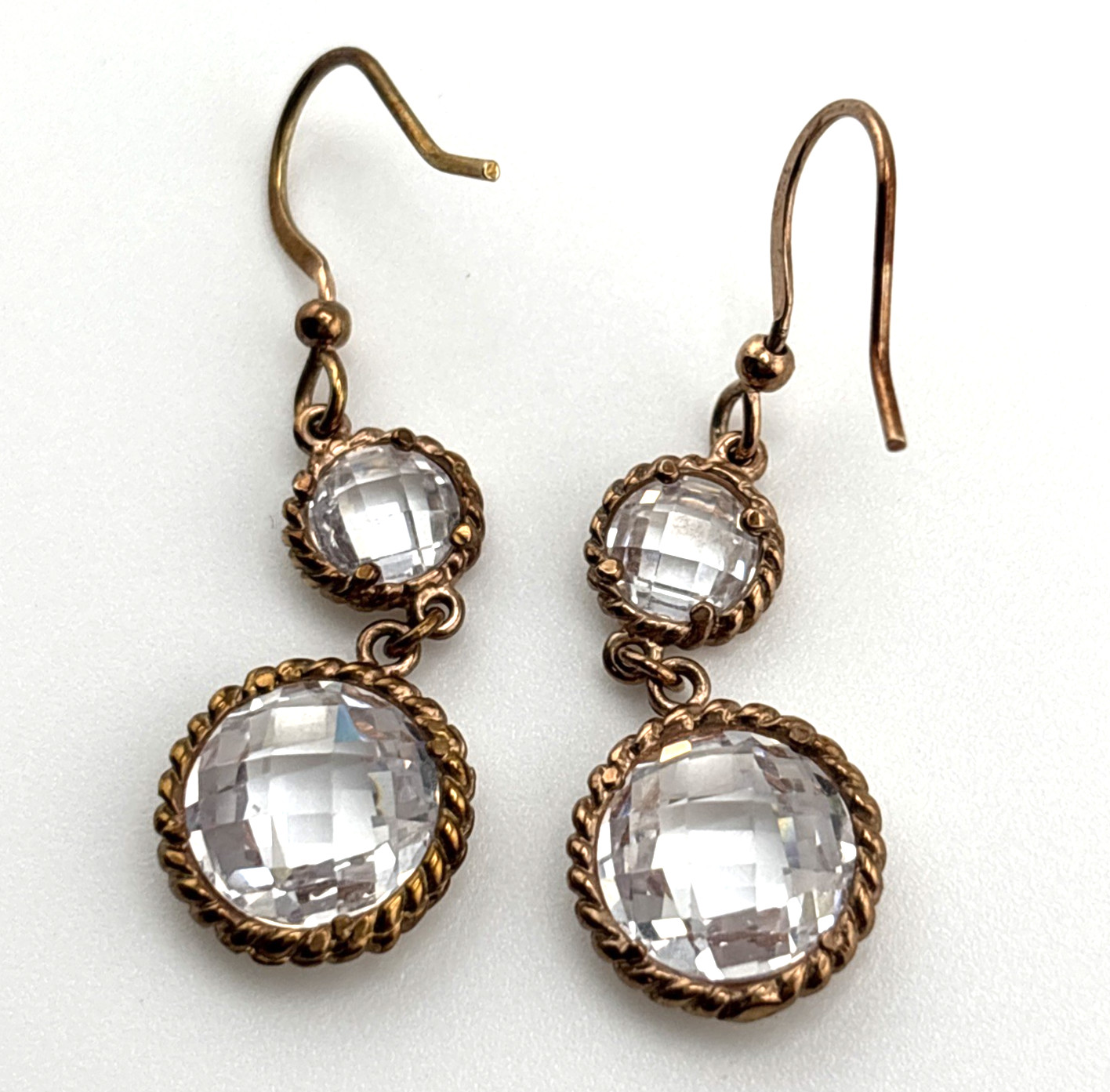 Rose Gold Tone Glass Faceted Clear Open Bezel Set Necklace Earrings Set 35″-37″