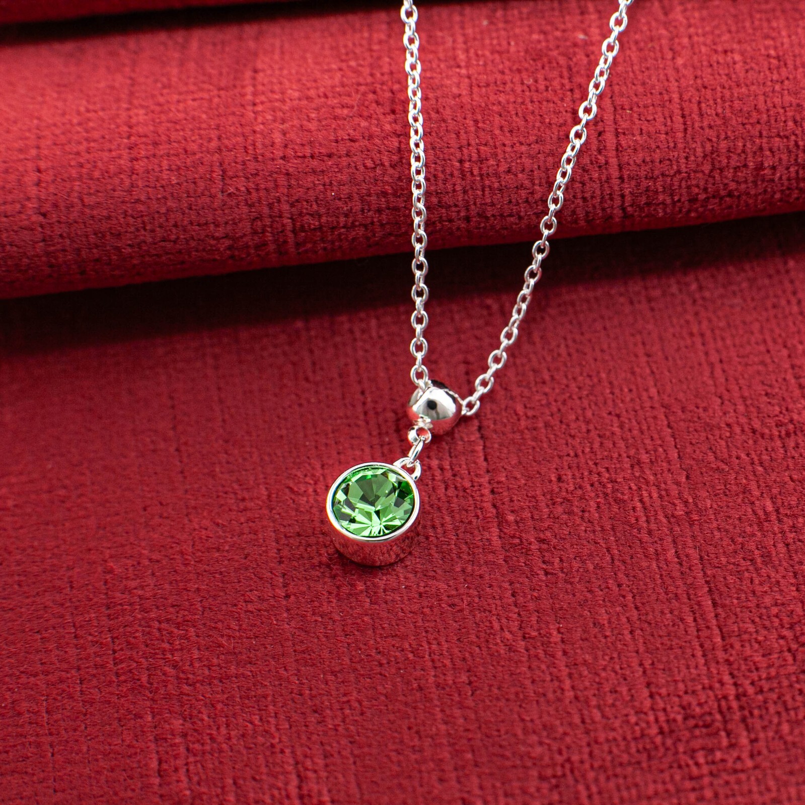 August Birthstone Peridot Necklace, Green Bohemian Crystal, Silver Adjustable