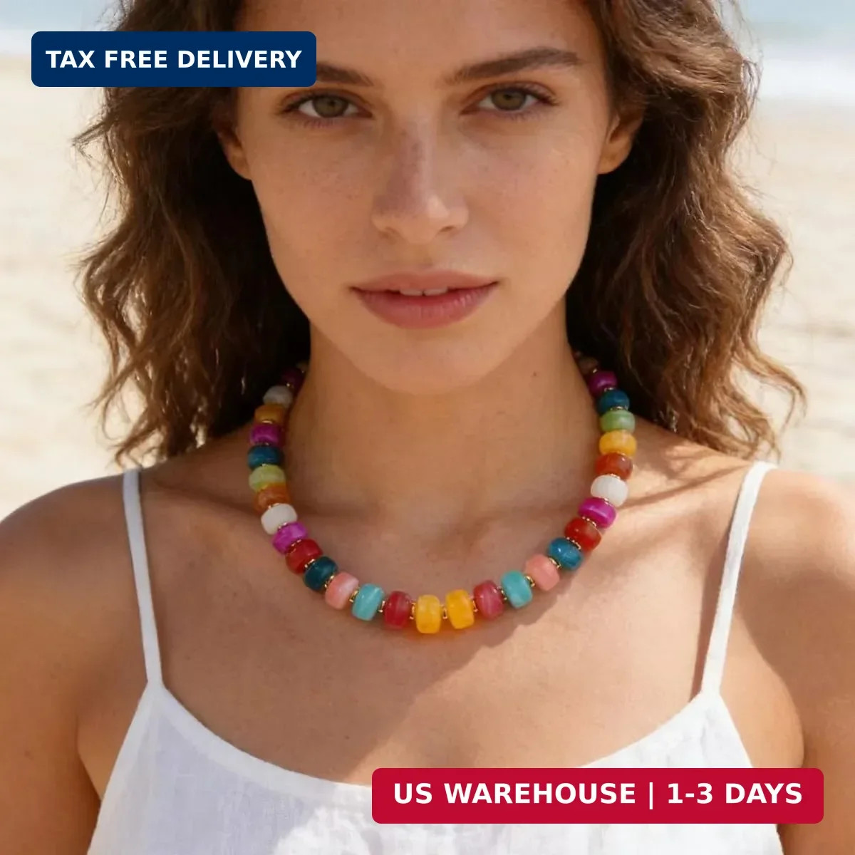 Chunky Beaded Statement Necklace for Women Trendy Colorful Boho Resin Bead Choke