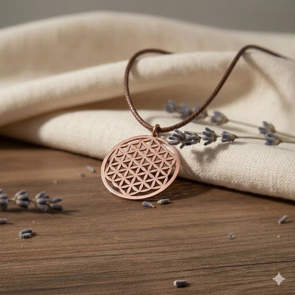 Sacred Geometry Copper Flower of Life Necklace – Handmade Boho Gift