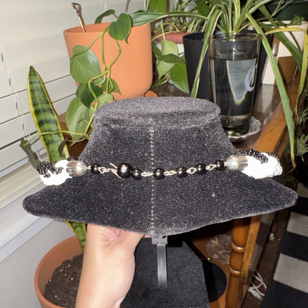 Black & White Glass Beaded Statement Collar Necklace with Toggle Closure