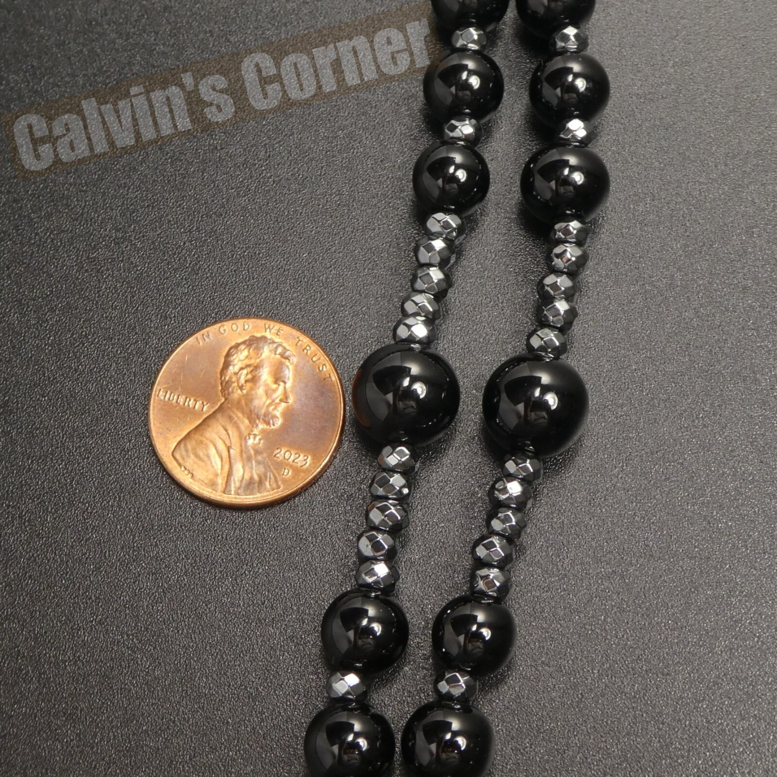 Black Onyx Bead Hematite Cross Rosary Necklace Catholic Men Women Gift Hanging