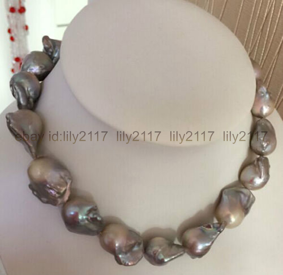 AAA classic 22-25mm south sea baroque silver grey pearl necklace 18inches 14k