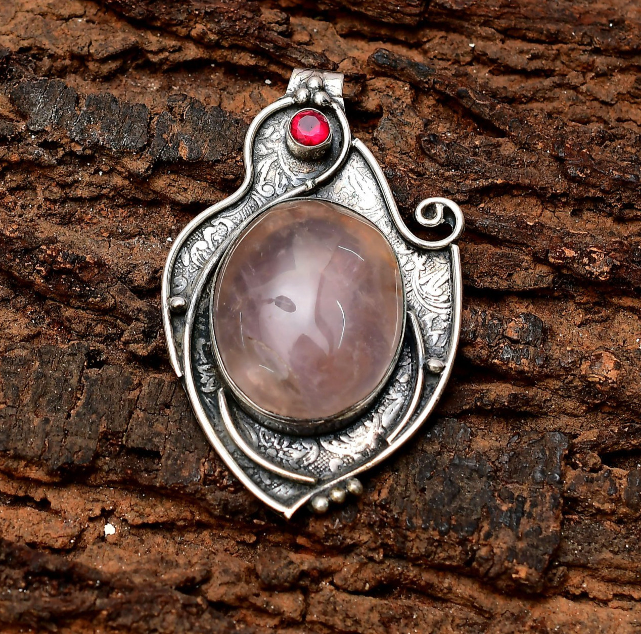 Rose Quartz Gemstone 925 Sterling Silver Jewelry Pendant 2.44″